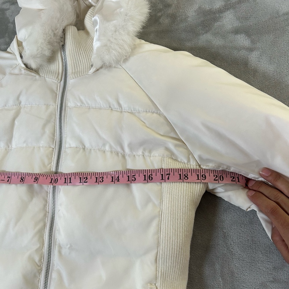Bebe sport white down filled puffer jacket with rabbit fur lined removable hood - Picture 7 of 16